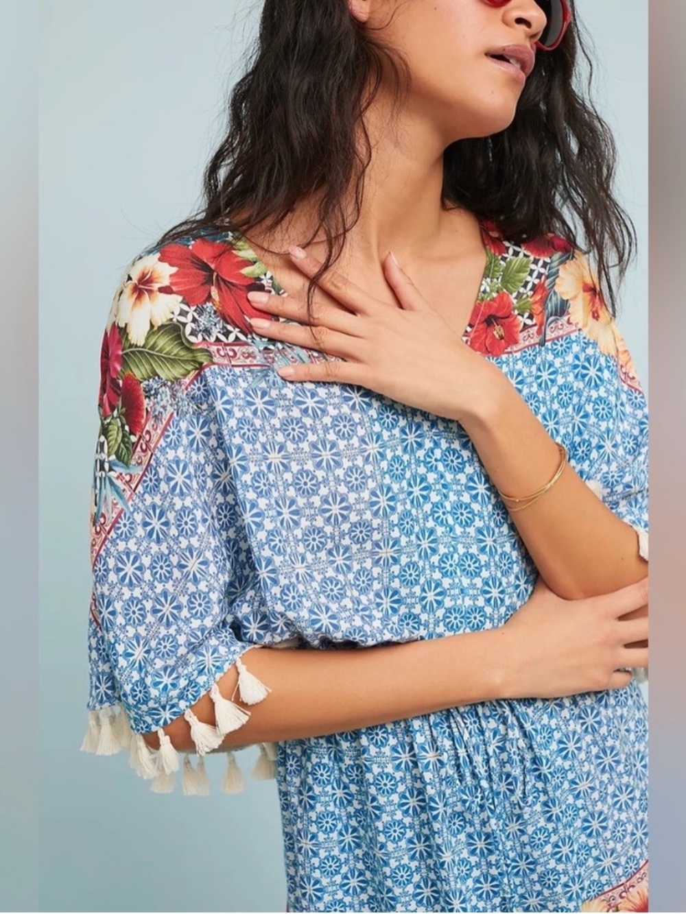 FARM Rio Carmen Blue Pattern Floral Romper - Large - Picture 3 of 8